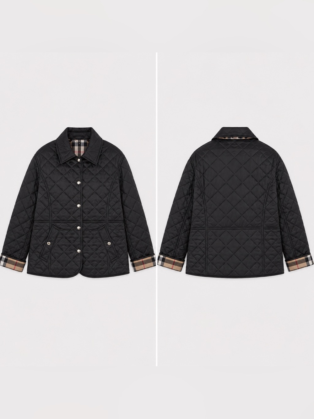 Burberry Black Quilted Jacket Large Check Lining